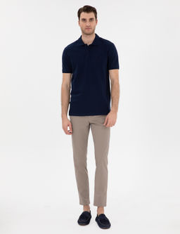 Lacivert Slim Fit %100 Pamuk Polo Yaka Basic Ti__rt