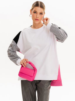 Свитшот с хлопковыми рукавами в полоску 90.2.3