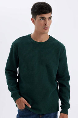 Regular Fit Bisiklet Yaka Waffle Uzun Kollu Tisort - Defacto фото 4