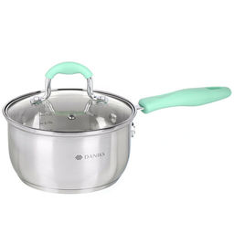 Ковш нерж/ сталь, 1.7 л, крышка стекло, индукция, силикон/ ручки мятные, SD23-16SP-2 Daniks, 451813  фото 2