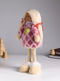 Интерьерная кукла текстильная Малышка с хвостиками в розовом платье с сердцем, 14?8.5?32 см