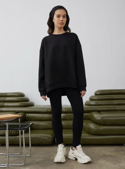 K12590 Свитшот OVER SIZE (плотный хлопок) ЧЕРНЫЙ