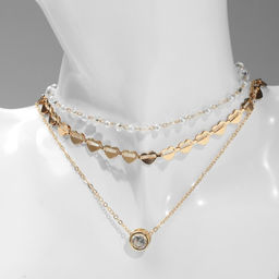 Чокер Трио сердца (набор 3 шт.), цвет бело-золотой, 32 см - Queen fair фото 2