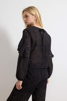 Siyah F?rf?rl? Genis Kal?p Dokuma Brode Bluz TWOSS26BZ00219 - Trendyolmilla фото 4