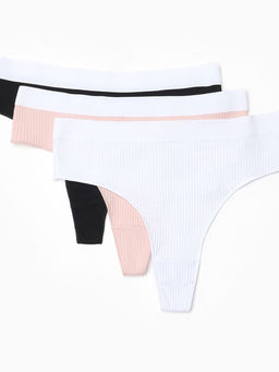 Набор трусов бразилиана MINAKU рубчик размер 44-46 (белый, бежевый, чёрный) 3 шт.