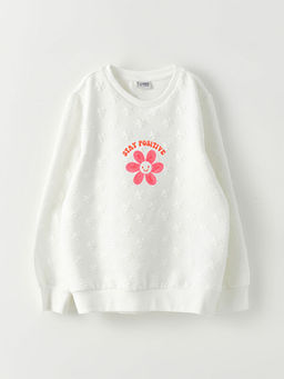 Bisiklet Yaka Bask?l? Uzun Kollu K?z ?ocuk Sweatshirt