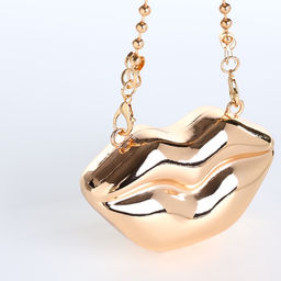 Сумка мини-клатч на магните, в форме губ, жёсткий корпус, на длинной цепочке, золотистая