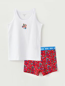 Bisiklet Yaka Bask?l? Pamuklu Erkek ?ocuk Atlet ve Boxer