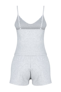 Trendyolmilla Gri Melanj Dantelli Ip Ask?l? Fitilli Sortlu Orme Pijama Tak?m? THMSS24PT00080  фото 8