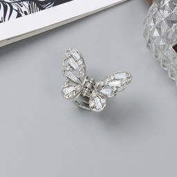 Цена за 6 шт. Крабик для волос «Доротеа», бабочка, 4 см, серебро