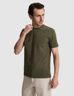 Haki Slim Fit Pamuk Kar___ml_ Bisiklet Yaka Basic T-shirt