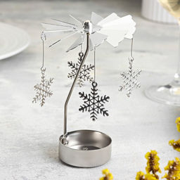 Подсвечник на 1 свечу «Карусель вращающаяся со снежинками», серебряная, металл