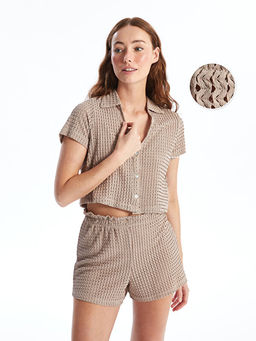 Polo Yaka Ajurlu K?sa Kollu Kad?n Plaj Bluz