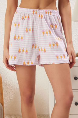 Trendyolmilla Beyaz %100 Pamuklu Dondurma Bask?l? Sortlu Orme Pijama Tak?m? THMSS25PT00276  фото 5