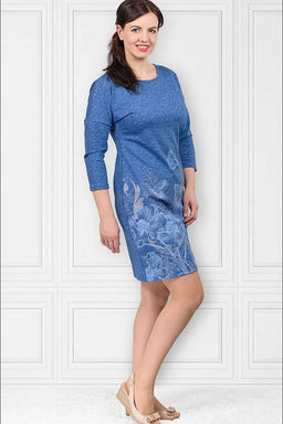 Платье футер с лайкрой, принт, берёзка - индиго (448-3) - Плиона фото 4