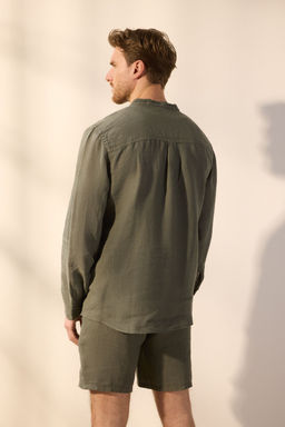 Trendyolmilla Man Haki Limited Edition %100 Keten Oversize Fit Gomlek TMNSS25GO00058  фото 4