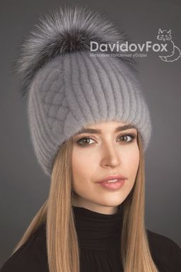 Шапка Лыжница норка орнамент сапфир