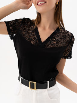 Футболка с кружевом.арт.406-2,черная - Binita фото 6