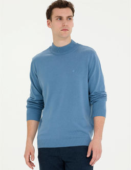 Koyu Mavi Slim Fit Yar_m Bal_k__ Yaka Basic Triko Kazak - Pierre cardin фото 3