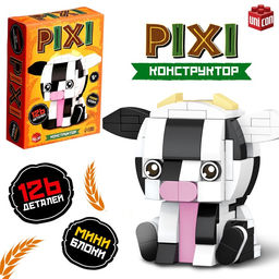 Конструктор блочный PIXI. Коровка, животные, мини блоки, 126 деталей