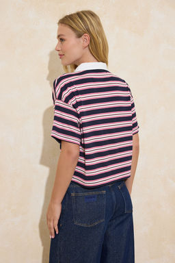 Lacivert Cizgili Regular/Normal Kal?p Polo Yaka Tok Pamuklu Orme T-Shirt TWOSS26TS00032 - Trendyolmilla фото 4