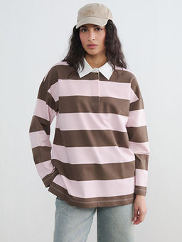 Свитшот Polo Yaka Çizgili Oversize Kadın