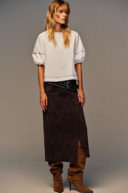 PUFF SLEEVE TOPSTITCH SHIRT