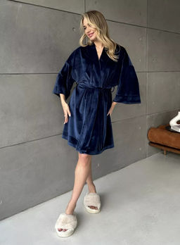 K13236 Халат (бархат) СИНИЙ