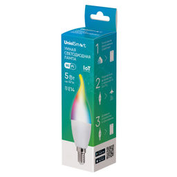 LED-CW37-5W/RGBW/E14/230V/WF/FR PLS80WH Умная лампа светодиодная Wi-Fi+Bluetooth, диммируемая. Форма свеча на ветру, матовая. 2700-6500K+RGB. Голосовое управление+приложение UnielSmart. TM Uniel - Volpe фото 5