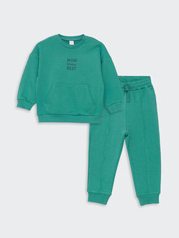 Bisiklet Yaka Uzun Kollu Bask?l? Erkek Bebek Sweatshirt ve E?ofman Alt? 2li Tak?m