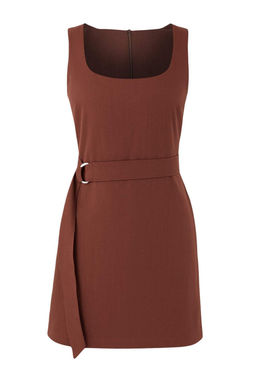 Kahverengi Kusakl? Keten Kar?s?ml? Duz Kesim Mini Dokuma Elbise TWOSS25EL00705