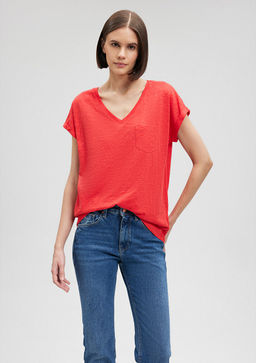 V Yaka K?rm?z? Basic Tisort