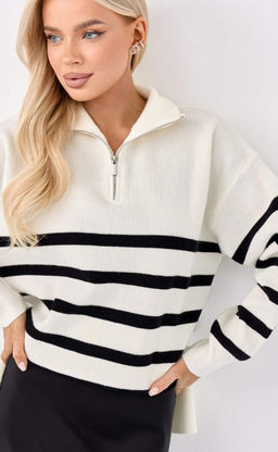 Джемпер женский с воротником на молнии в полоску F322-15115Rus бело-черный - Fine joyce фото 3