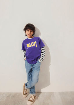 Mavi Logo Bask?l? Mor Tisort