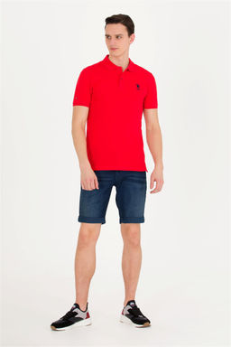 Мужская красная базовая футболка с воротником поло - U.s. polo assn фото 11