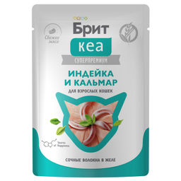 Пауч для взрослых кошек, Индейка и Кальмар в желе, 75 г 1062974