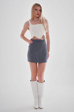 TRENDYOLMILLA Siyah Interlok Yuksek Bel Fermuarl? Mini Orme Etek TWOAW24ET00195 фото 2