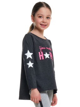 Лонгслив с принтом для девочки UD 3726 черный меланж