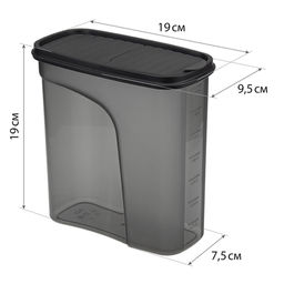 Банка для сыпучих продуктов пластмассовая Бест 2л, 9,5х19х19см, графитовый (Россия) - Домашняя мода фото 2