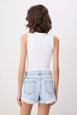 Ac?k Mavi Y?rt?k Detayl? Ekstra Mini Denim Sort TWOSS26SR00218 - Trendyolmilla фото 4