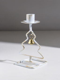 Подсвечник на 1 свечу «Ёлочка», металл, белый с патиной, d=2.3 см, 8.5×7.5×16 см