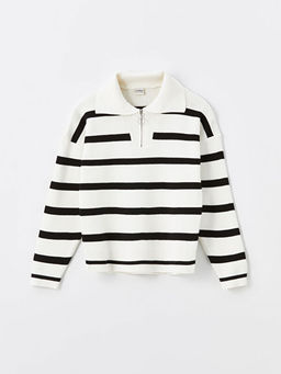 Polo Yaka ?izgili Uzun Kollu K?z ?ocuk Triko Kazak - Waikiki фото 3