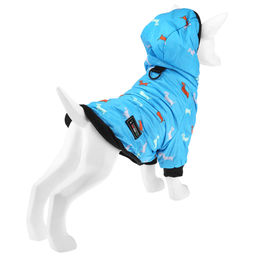 Пэт тойс (Pet toys) Одежда для собаки Куртка с капюшоном, с метал. кольцом, с принтом, на кнопках, р-р 2XL, длина спинки 38см/обхват груди 46см/обхват шеи 34см, цвет-голубой, плащевка/синтепон/флис (100% полиэстер) (Китай) - Домашняя мода фото 3