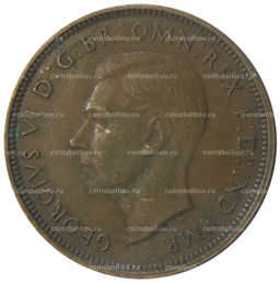 Монета 1/2 пенни 1938 года Австралия