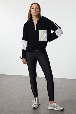 TRENDYOLMILLA Ekru Renk Bloklu Parasut Kumas Detayl? Pelus Genis Kal?p Orme Spor Sweatshirt THMAW24SW00009  фото 10