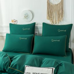 Комплект постельного белья Однотонный Сатин Вышивка на резинке CHR049 160*200*35/Евро/4 Наволочки - Ситрейд фото 6