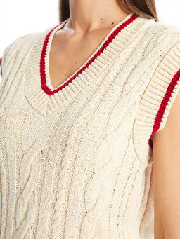 V Yaka Kendinden Desenli Kad?n Triko S?veter