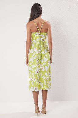 Yesil Cicekli Y?rtmacl? Midi Dokuma Elbise TWOSS23EL02295