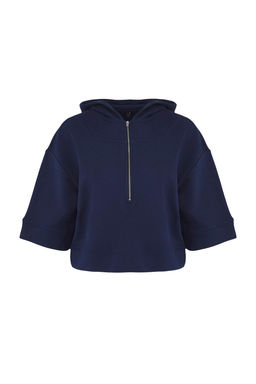 Lacivert Kapusonlu Fermuar Detayl? Truvakar Kol Kal?n Orme Sweatshirt TWOAW26SW00024