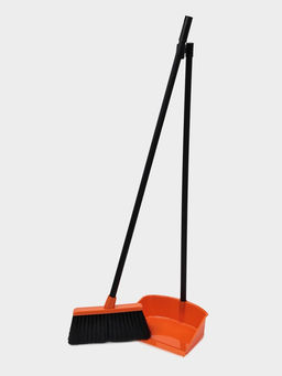 Щётка для пола с совком «Ленивка», 19,5×25×90 см, оранжевая